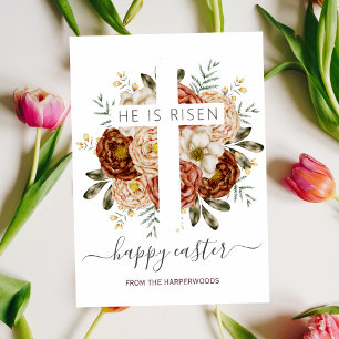 Elegant Floral Happy Easter Cross Christian Holiday Card