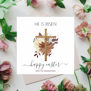 Elegant Floral Happy Easter Cross Christian Holiday Card