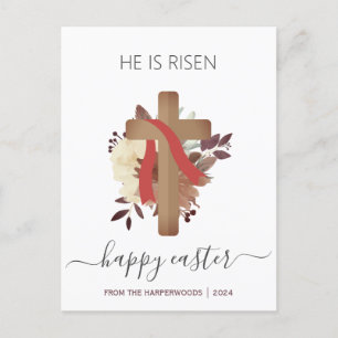 Elegant Floral Happy Easter Cross Christian Holiday Postcard