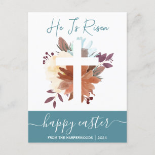 Elegant Floral Happy Easter Cross Christian Holiday Postcard
