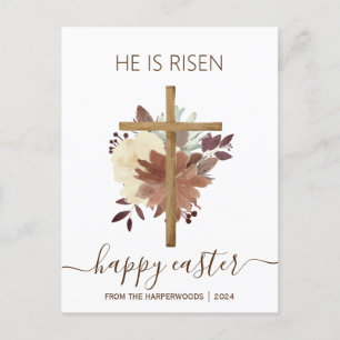 Elegant Floral Happy Easter Cross Christian Holiday Postcard