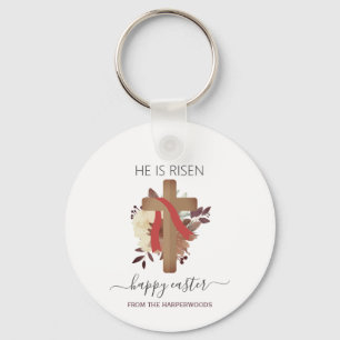 Elegant Floral Happy Easter Cross Christian Key Ring
