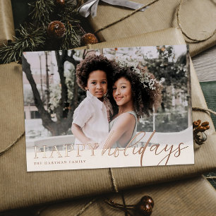 Elegant Floral Happy Holidays Photo  Foil Holiday Card