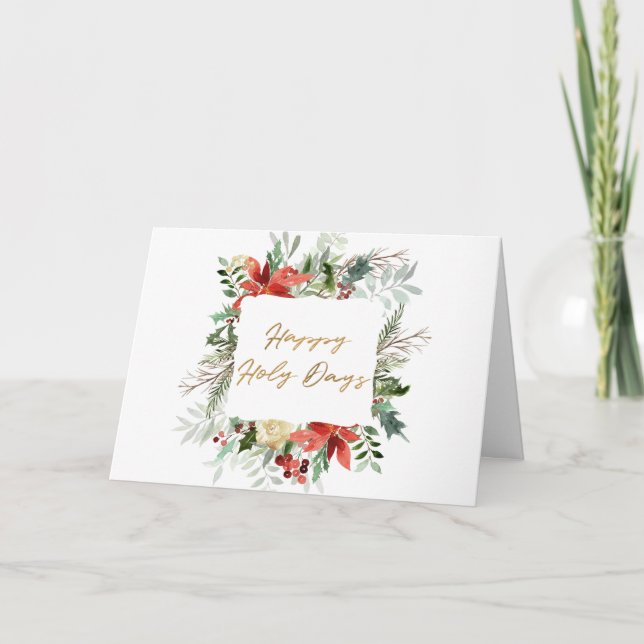 Elegant Floral Happy Holy Days Photo Christmas Holiday Card (Front)