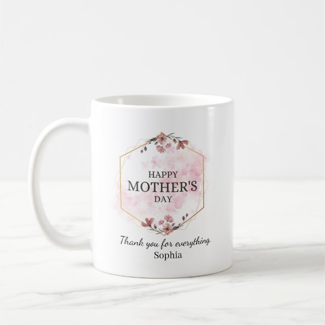 Elegant Floral Happy Mother’s Day Personalized Coffee Mug (Left)