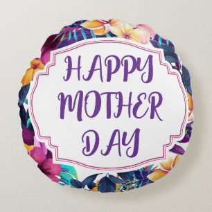 Elegant Floral Happy Mother’s Day Personalized Nam Round Cushion