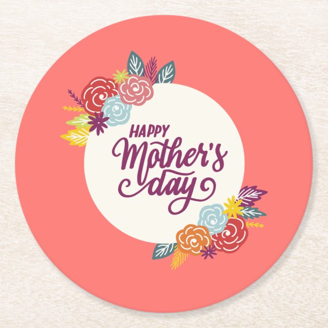 Elegant Floral Happy Mother's Day | Coaster (Front)
