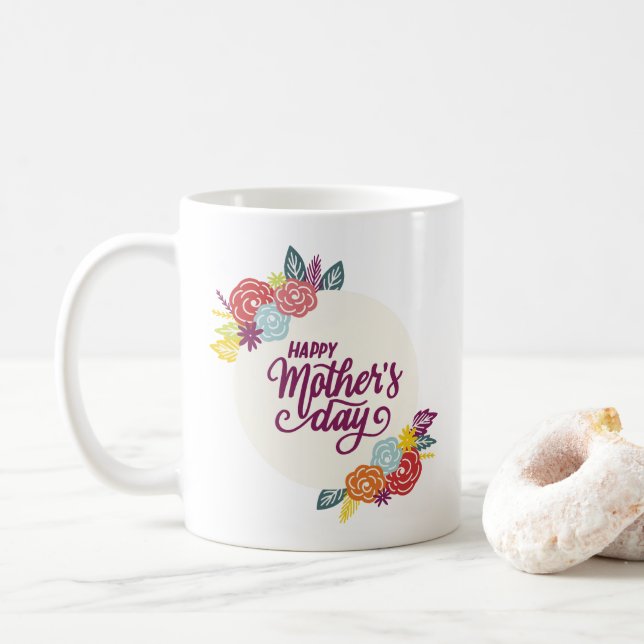 Elegant Floral Happy Mother's Day | Coffee Mug (With Donut)