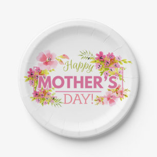 Elegant Floral Happy Mother's Day Paper Plate