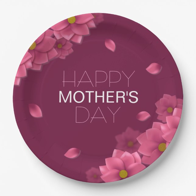 Elegant Floral Happy Mother's Day | Paper Plate (Front)