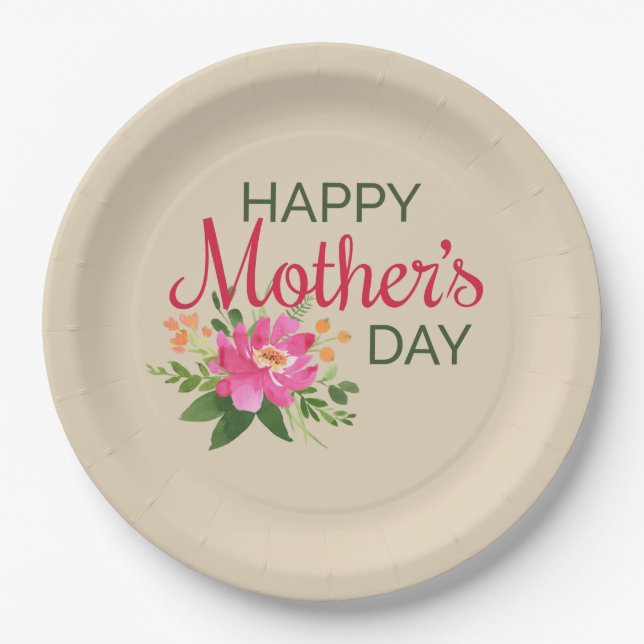 Elegant Floral Happy Mother's Day | Paper Plate (Front)