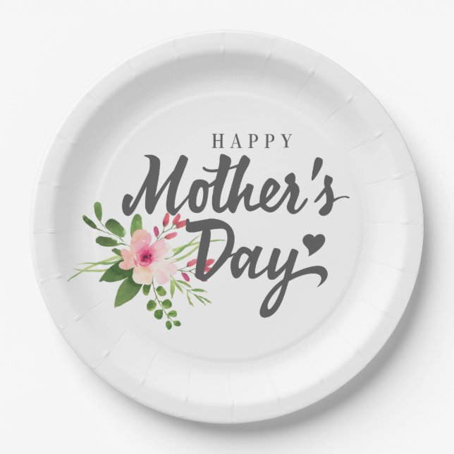 Elegant Floral Happy Mother's Day | Paper Plate (Front)