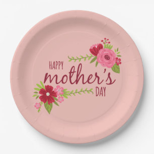 Elegant Floral Happy Mother's Day Paper Plate