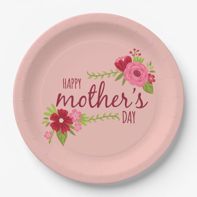 Elegant Floral Happy Mother's Day | Paper Plate (Front)