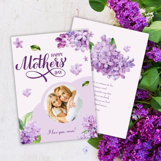 Elegant Floral Happy Mother's Day Photo Holiday Card (Creator Uploaded)