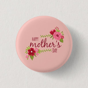 Elegant Floral Happy Mother's Day Pin Button