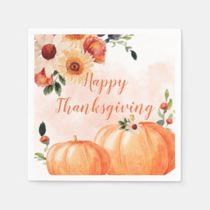 Elegant Floral Happy Thanksgiving Napkin