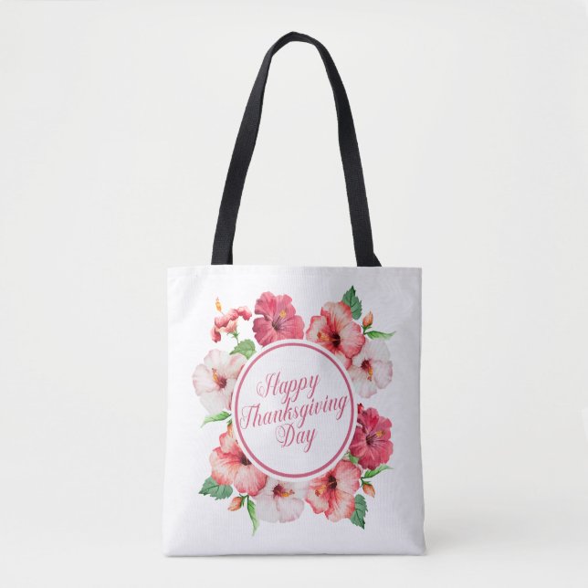 Elegant Floral Happy Thanksgiving | Tote Bag (Front)