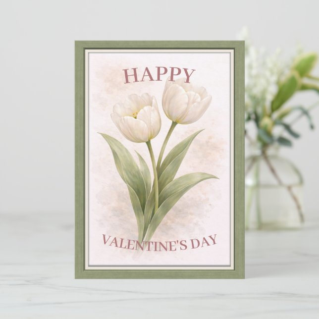 Elegant Floral Happy Valentine’s Day Card (Standing Front)