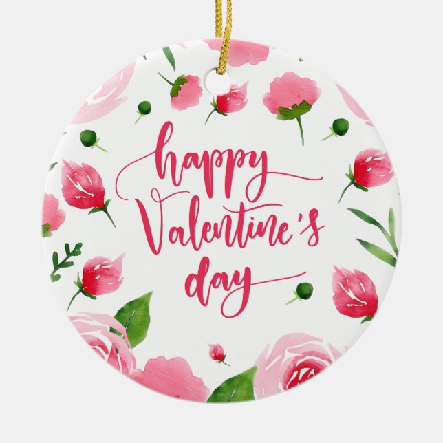 Elegant Floral Happy Valentine's Day | Ornament (Front)