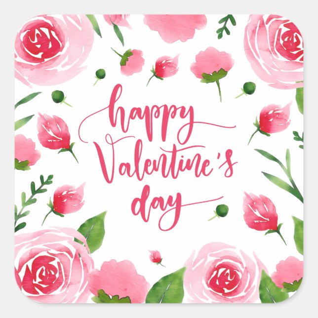Elegant Floral Happy Valentine's Day Sticker Seal (Front)
