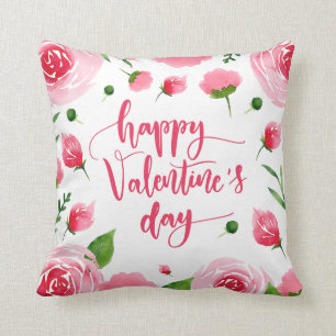 Elegant Floral Happy Valentine's Day Throw Pillow