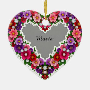 Elegant Floral Heart Design Ceramic Tree Decoration