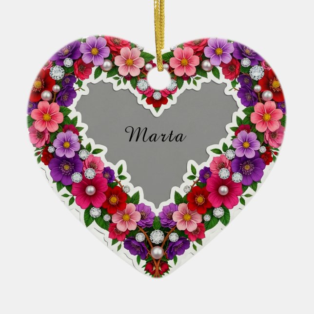 Elegant Floral Heart Design Ceramic Tree Decoration (Front)