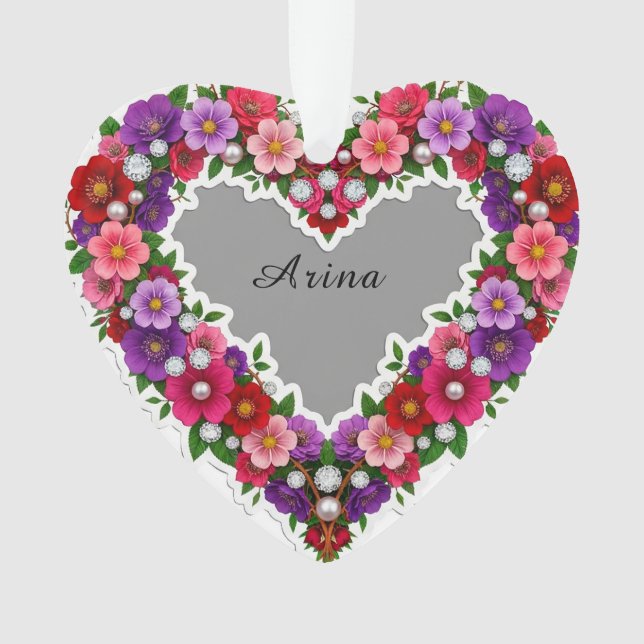 Elegant Floral Heart Design Ornament (Front)