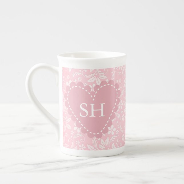 Elegant Floral Heart Frame: for Every Occasion Bone China Mug (Left)
