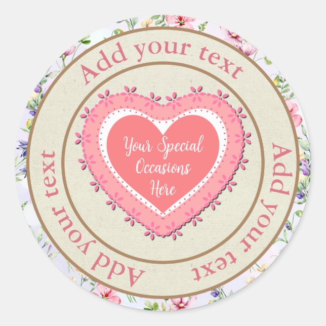 Elegant Floral Heart Frame: for Every Occasion Classic Round Sticker (Front)