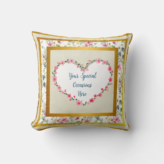 Elegant Floral Heart Frame: for Every Occasion Cushion (Front)
