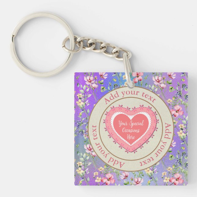 Elegant Floral Heart Frame: for Every Occasion Key Ring (Front)
