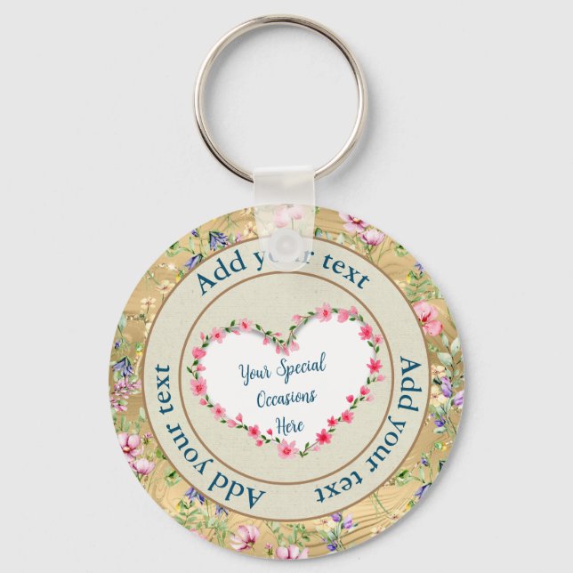Elegant Floral Heart Frame: for Every Occasion Key Ring (Front)