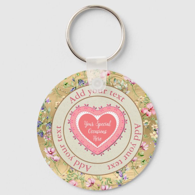 Elegant Floral Heart Frame: for Every Occasion Key Ring (Front)