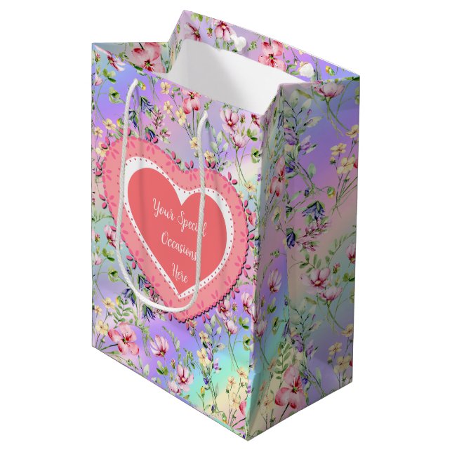 Elegant Floral Heart Frame: for Every Occasion Medium Gift Bag (Front Angled)