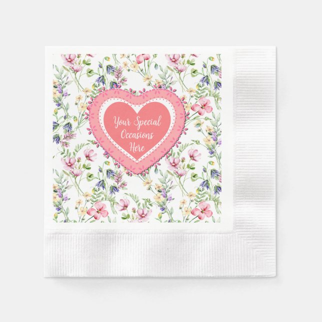 Elegant Floral Heart Frame: for Every Occasion Napkin (Front)