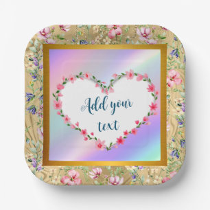 Elegant Floral Heart Frame: for Every Occasion Paper Plate