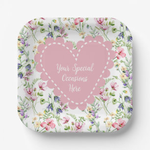 Elegant Floral Heart Frame: for Every Occasion Paper Plate