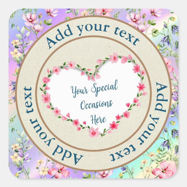Elegant Floral Heart Frame: for Every Occasion Square Sticker (Front)