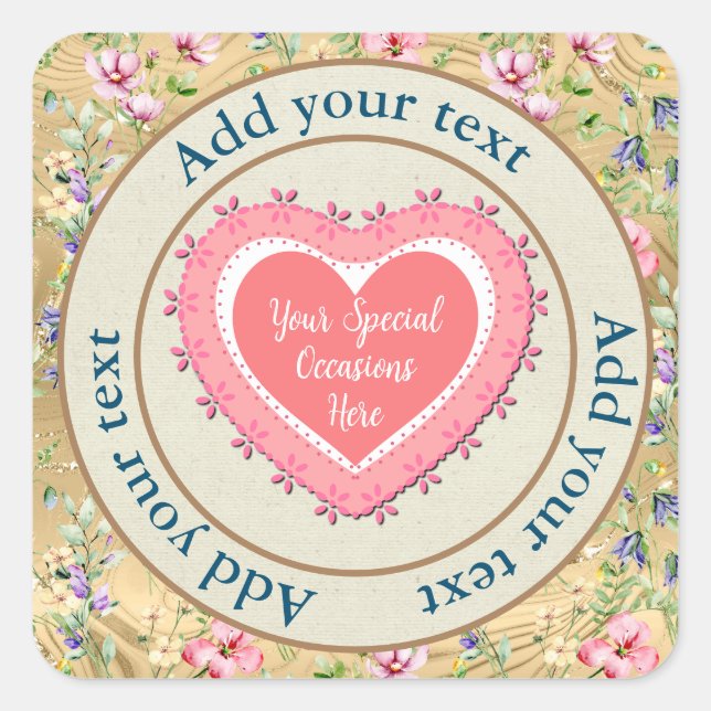 Elegant Floral Heart Frame: for Every Occasion Square Sticker (Front)