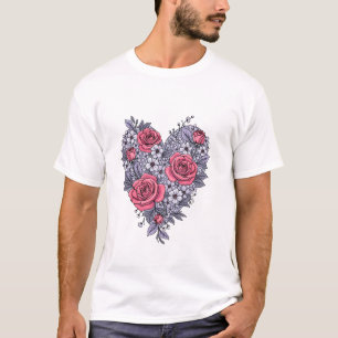 Elegant Floral Heart Pattern: Romantic Design for T-Shirt