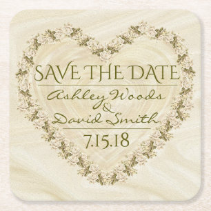 Elegant Floral Heart Save The Date Coaster