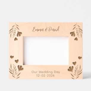Elegant Floral Heart Wedding Newlywed Couple  Etched Frames