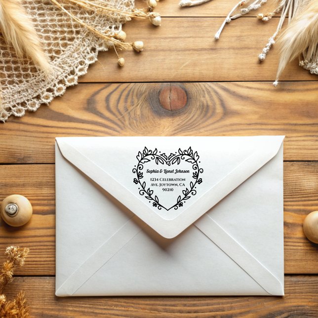 Elegant Floral Heart Wedding Return Address  Rubber Stamp (Creator Uploaded)