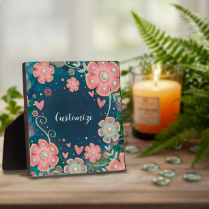 Elegant Floral Heart Whimsical ONE WORD Plaque