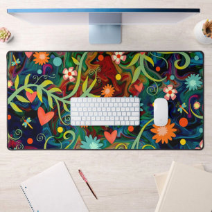 Elegant Floral Heart Whimsical Personalised Desk Mat