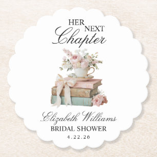 Elegant Floral Her Next Chapter Bridal Shower  Paper Coaster