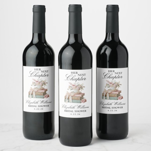 Elegant Floral Her Next Chapter Bridal Shower  Wine Label (Bottles)