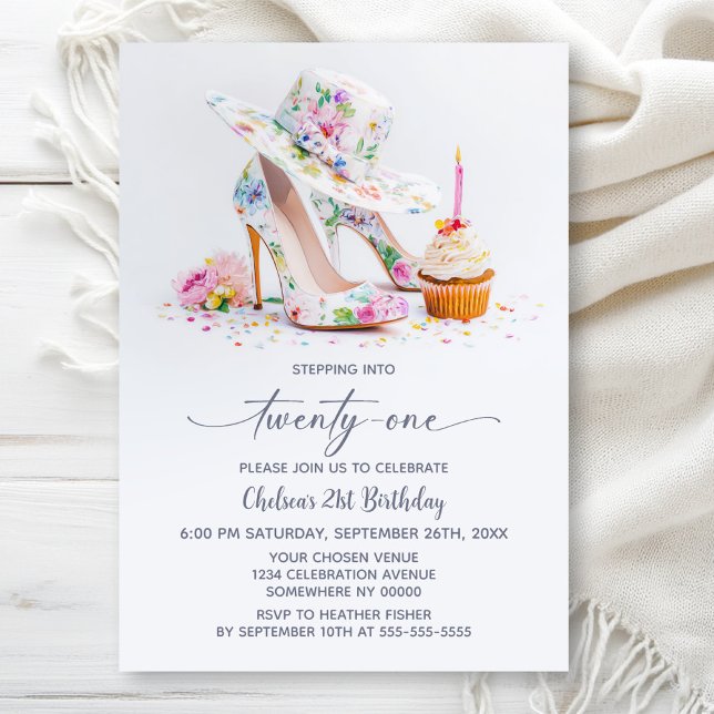 Elegant Floral High Heel Shoes 21st Birthday Party Invitation (Creator Uploaded)